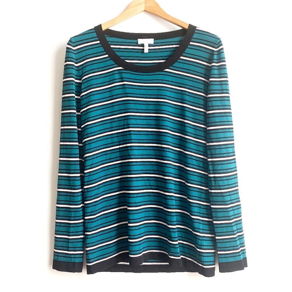 Escada Sport Teal Striped Viscose Knit Luxury Top M